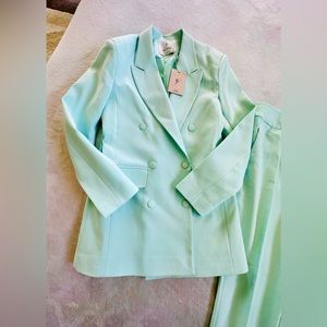 SETRE Womens Sea Green Mint Blazer High Waist Pants Set Size 4 S